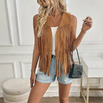 Women's Western Cowboy Style Tassel Casual Solid Color Jacket - Faslan Fashion Shop