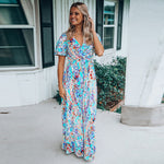 Summer New Short Sleeve V-neck Pullover Floral Skirt Women - Faslan Fashion Shop