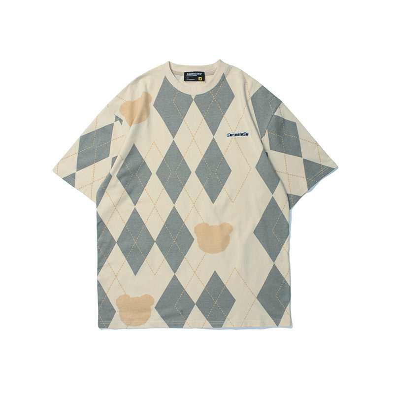 Simple Plaid Print Short-Sleeved T-Shirt Men