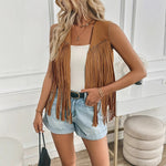 Women's Western Cowboy Style Tassel Casual Solid Color Jacket - Faslan Fashion Shop
