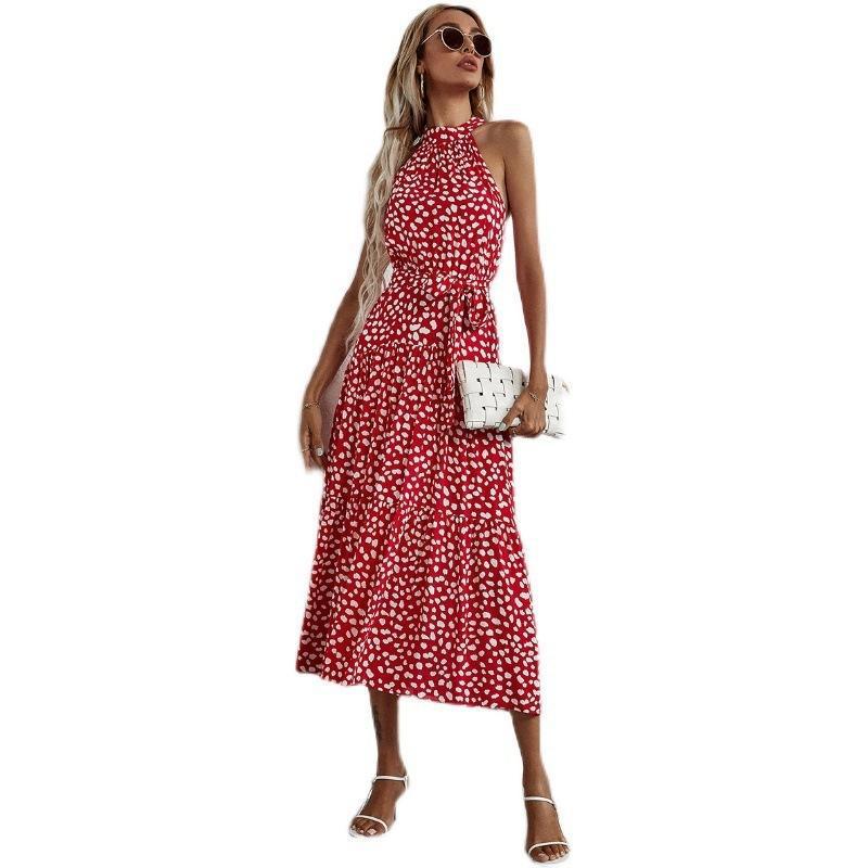 Floral Halter Strap Large Swing Dress Women's Clothing - Faslan Fashion Shop