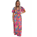 Summer New Short Sleeve V-neck Pullover Floral Skirt Women - Faslan Fashion Shop