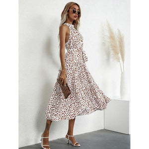 Floral Halter Strap Large Swing Dress Women's Clothing - Faslan Fashion Shop