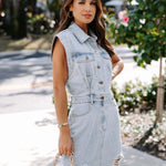 Denim Solid Color Midi Dress Cotton Temperament Commute Dress - Faslan Fashion Shop