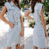 Denim Solid Color Midi Dress Cotton Temperament Commute Dress - Faslan Fashion Shop