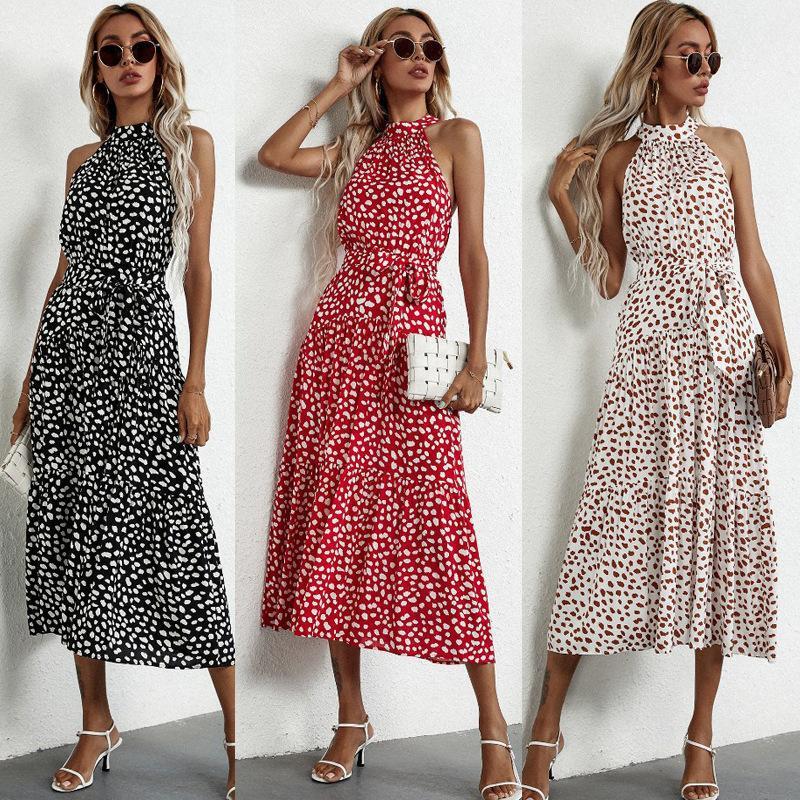 Floral Halter Strap Large Swing Dress Women's Clothing - Faslan Fashion Shop