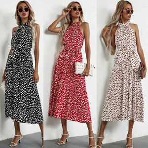 Floral Halter Strap Large Swing Dress Women's Clothing - Faslan Fashion Shop