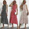 Floral Halter Strap Large Swing Dress Women's Clothing