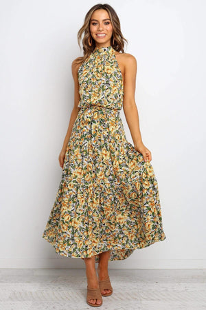 Floral Halter Strap Large Swing Dress Women's Clothing - Faslan Fashion Shop