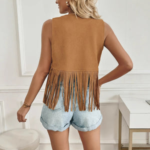 Women's Western Cowboy Style Tassel Casual Solid Color Jacket - Faslan Fashion Shop