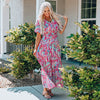 Summer New Short Sleeve V-neck Pullover Floral Skirt Women - Faslan Fashion Shop