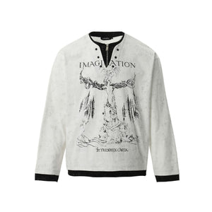 American Retro Punk Printed Pearl Buckle Fake Two-piece Long Sleeve