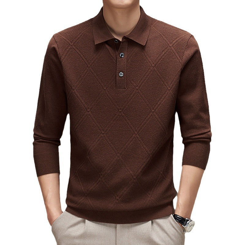 Knitwear Polo Collar Solid Color Long Sleeve Men's Sweater - Faslan Fashion Shop