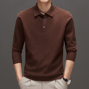 Knitwear Polo Collar Solid Color Long Sleeve Men's Sweater - Faslan Fashion Shop