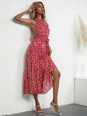 Floral Halter Strap Large Swing Dress Women's Clothing - Faslan Fashion Shop