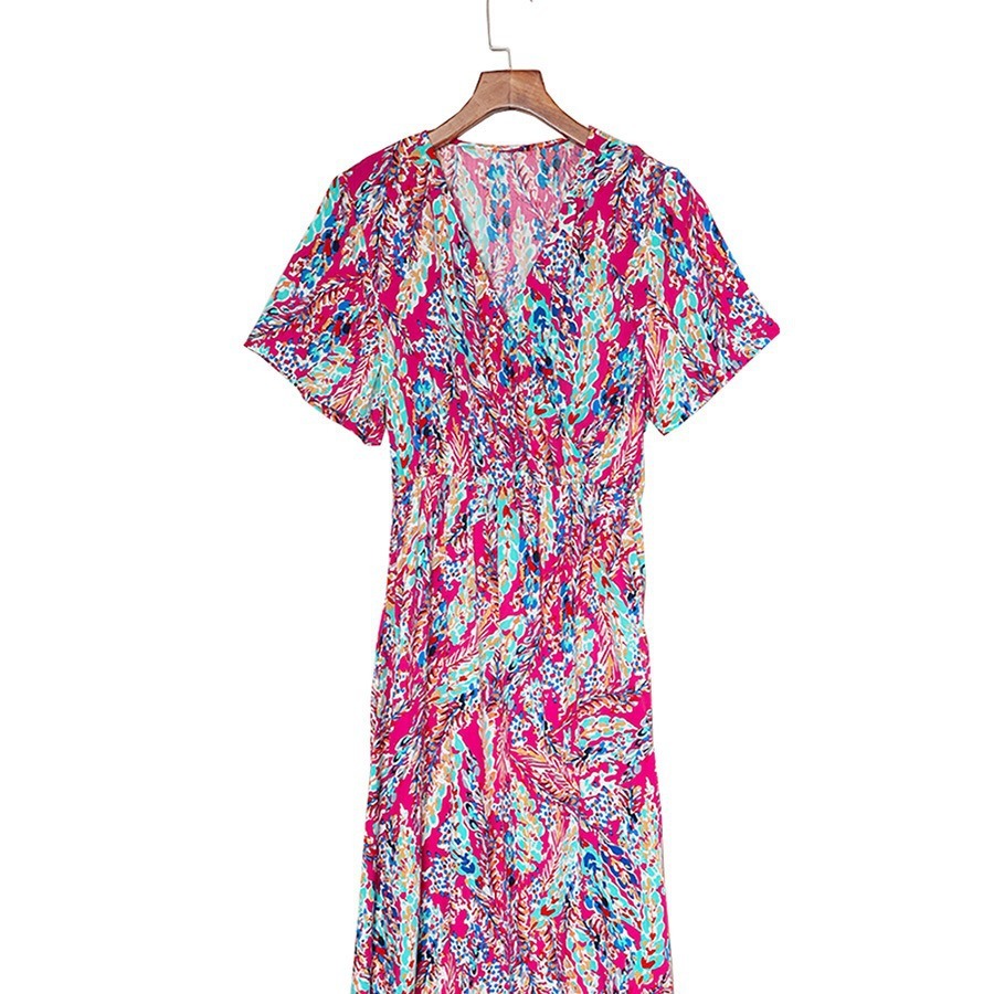 Summer New Short Sleeve V-neck Pullover Floral Skirt Women - Faslan Fashion Shop
