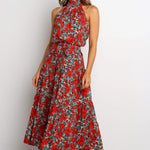 Floral Halter Strap Large Swing Dress Women's Clothing - Faslan Fashion Shop