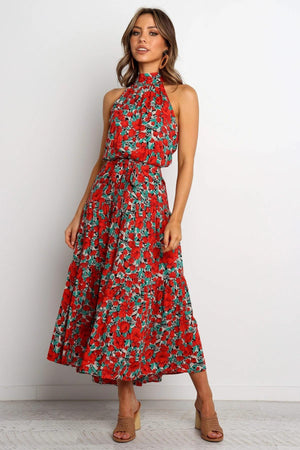 Floral Halter Strap Large Swing Dress Women's Clothing - Faslan Fashion Shop