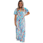 Summer New Short Sleeve V-neck Pullover Floral Skirt Women - Faslan Fashion Shop
