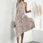 Floral Halter Strap Large Swing Dress Women's Clothing - Faslan Fashion Shop