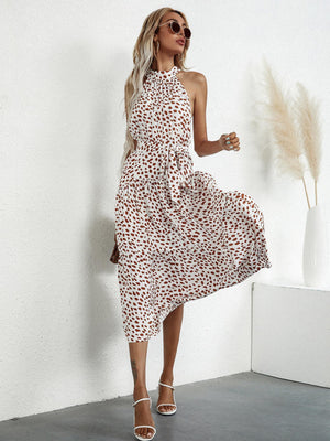 Floral Halter Strap Large Swing Dress Women's Clothing - Faslan Fashion Shop